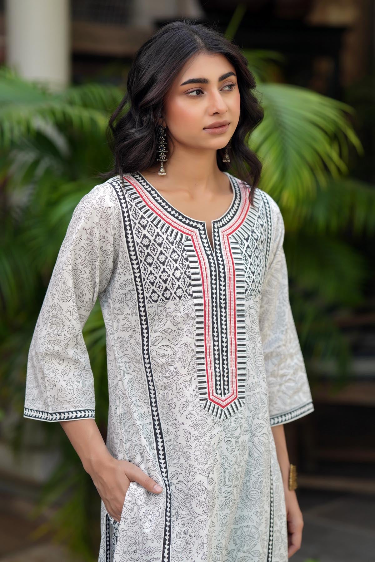 White Handblock Jaal Print Cotton Kurta