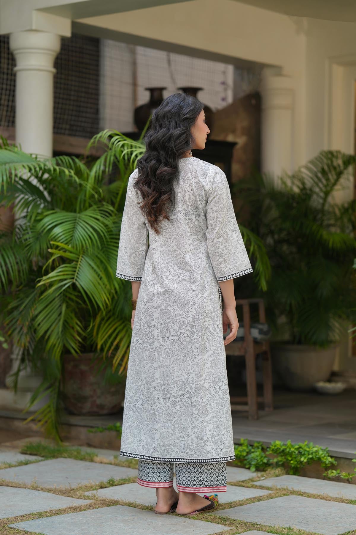 White Handblock Jaal Print Cotton Kurta