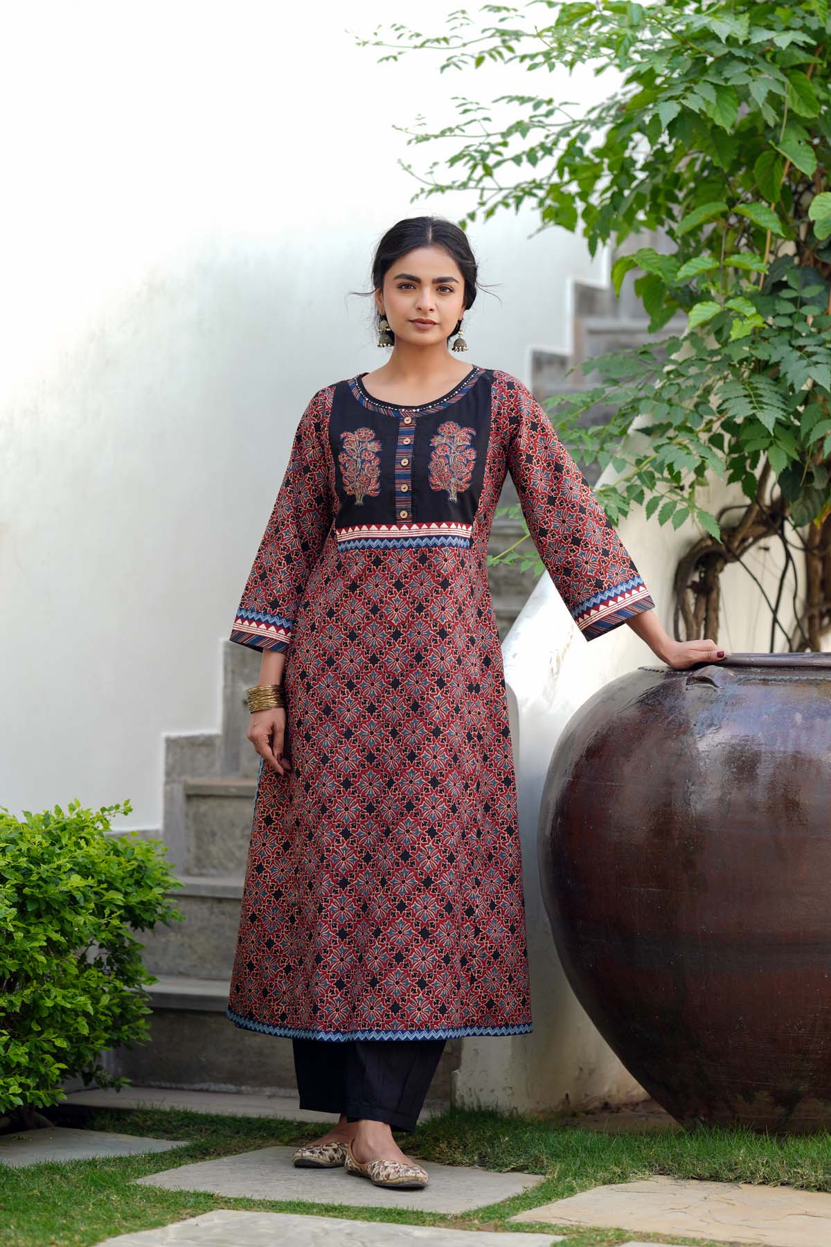 Maroon A-Line Cotton Kurta