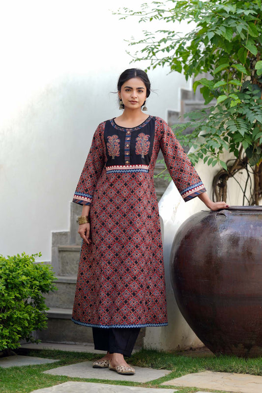 Maroon A-Line Cotton Kurta