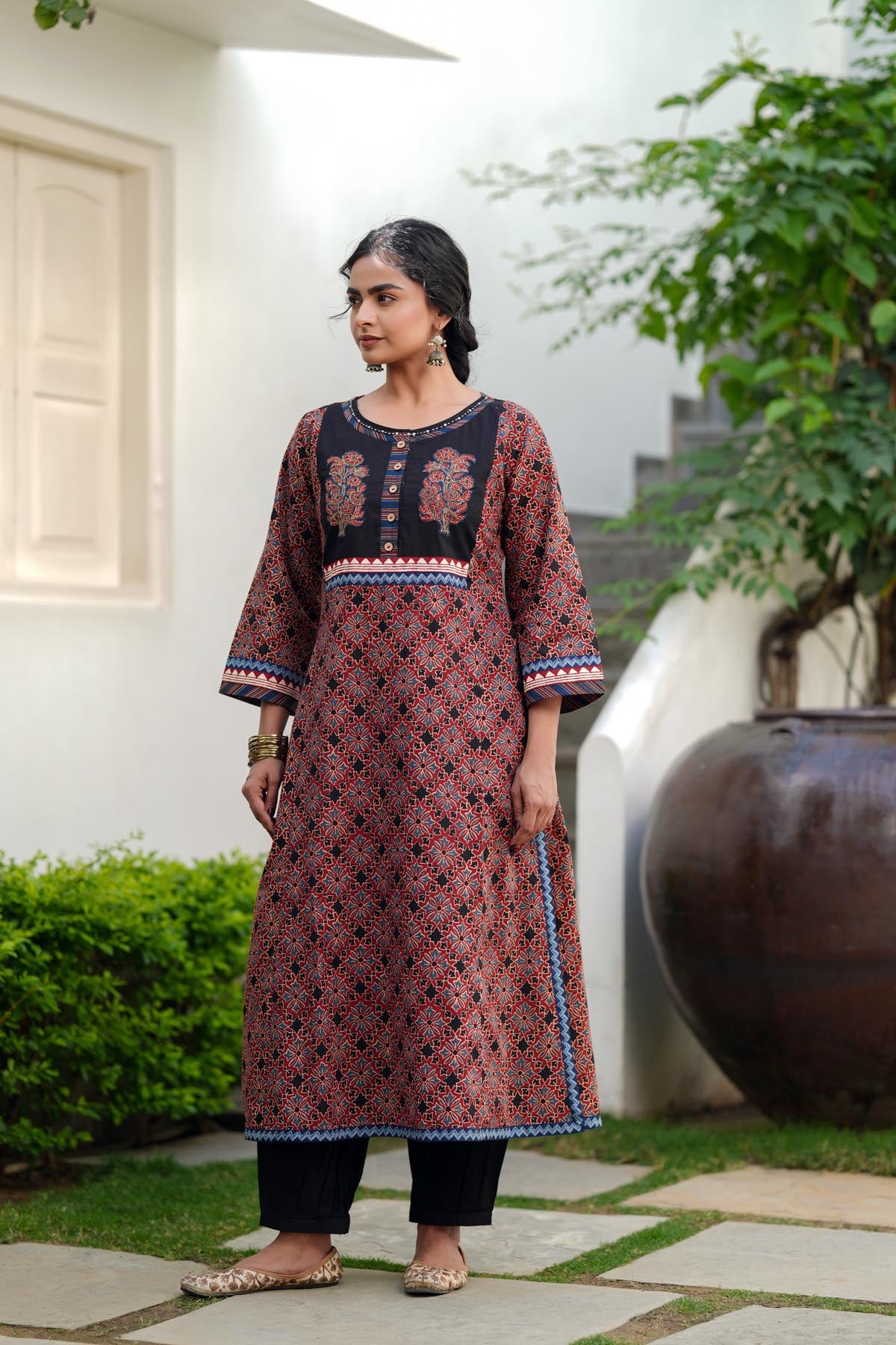Maroon A-Line Cotton Kurta