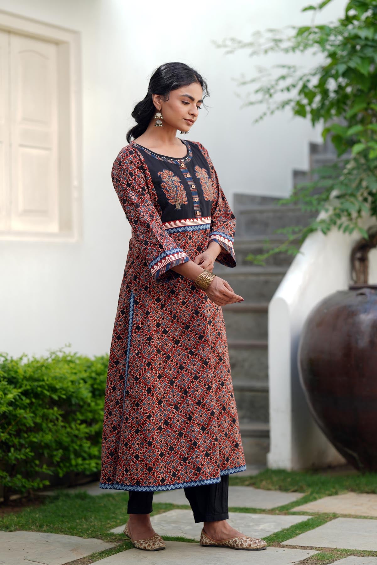 Maroon A-Line Cotton Kurta