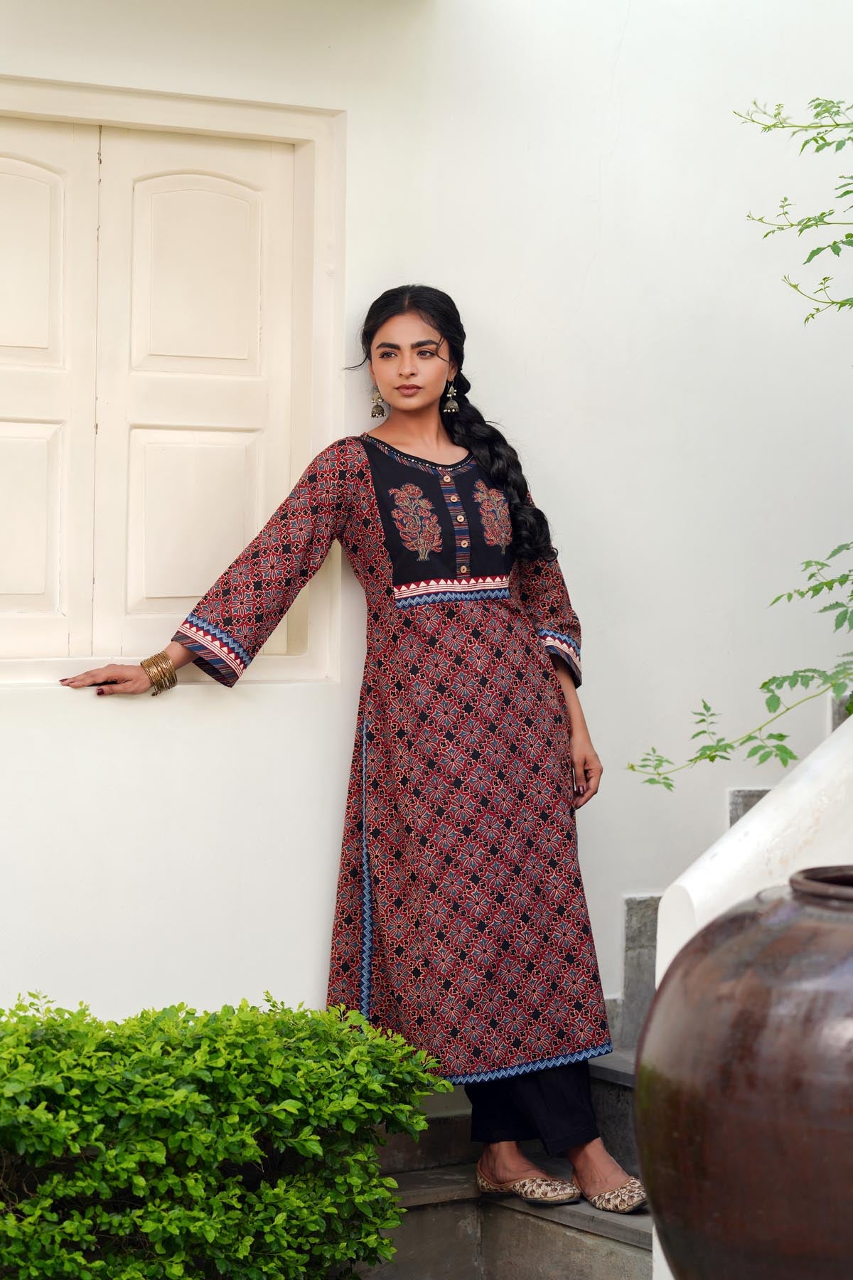 Maroon A-Line Cotton Kurta