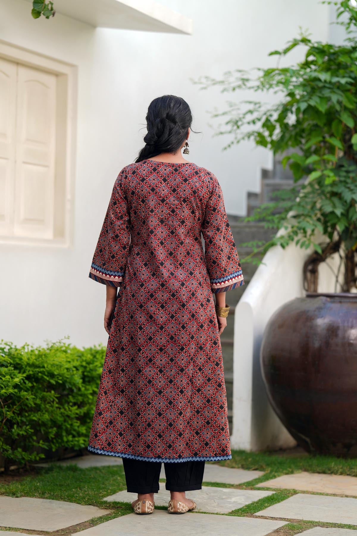 Maroon A-Line Cotton Kurta