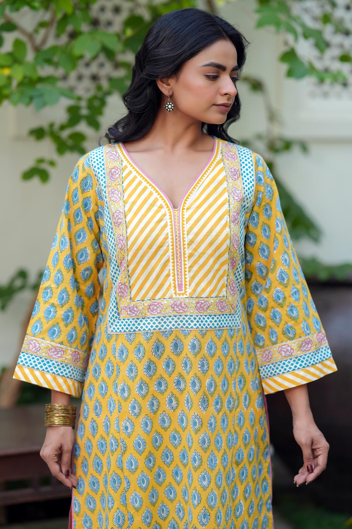 Yellow Handblock Cotton Kurta