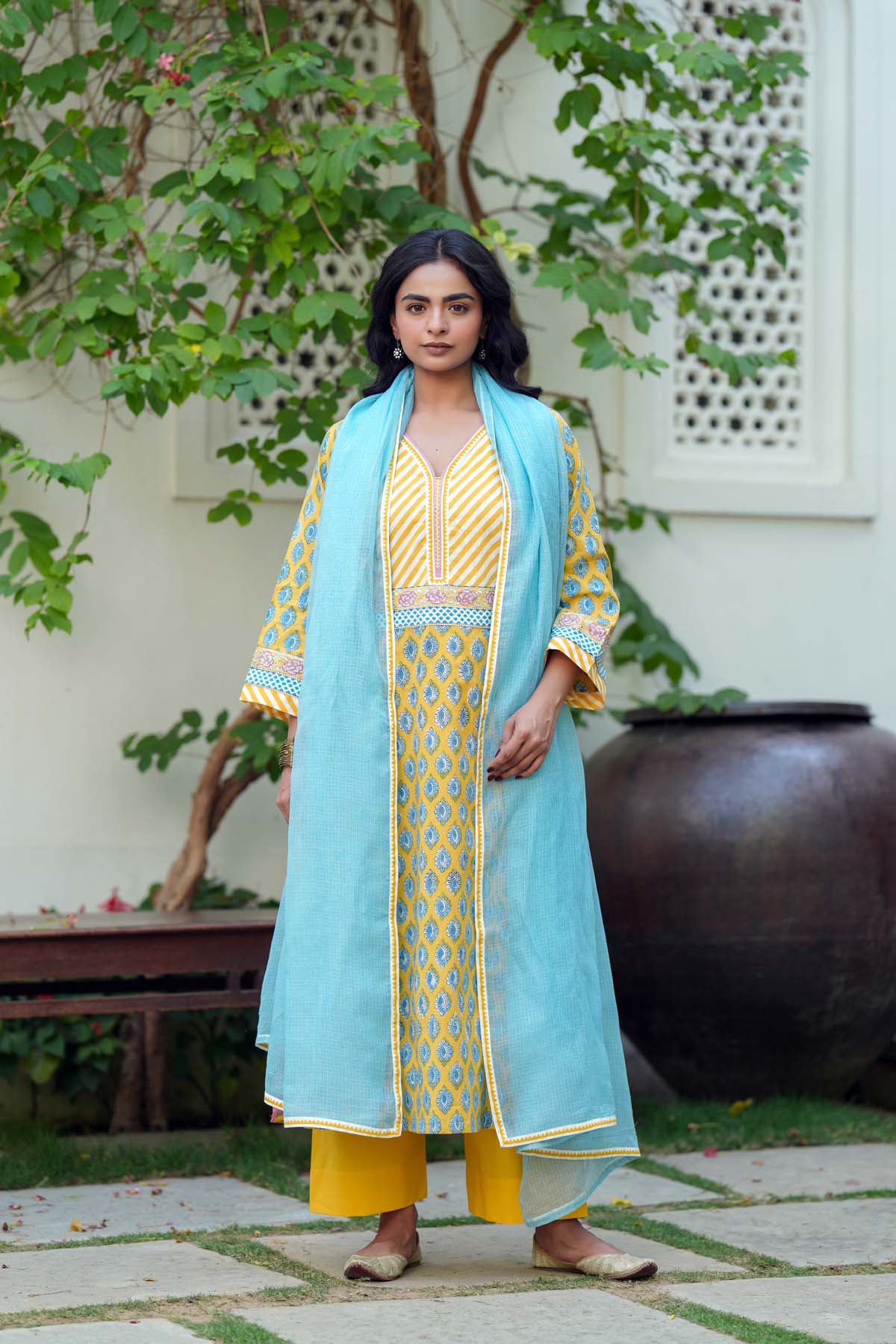 Yellow Handblock Cotton Kurta