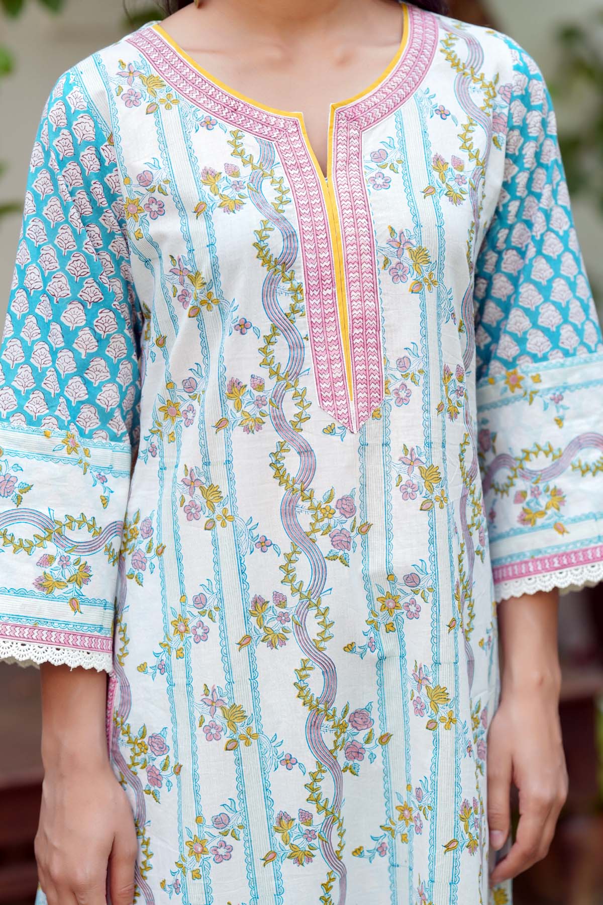 White Handblock A-line Kurta