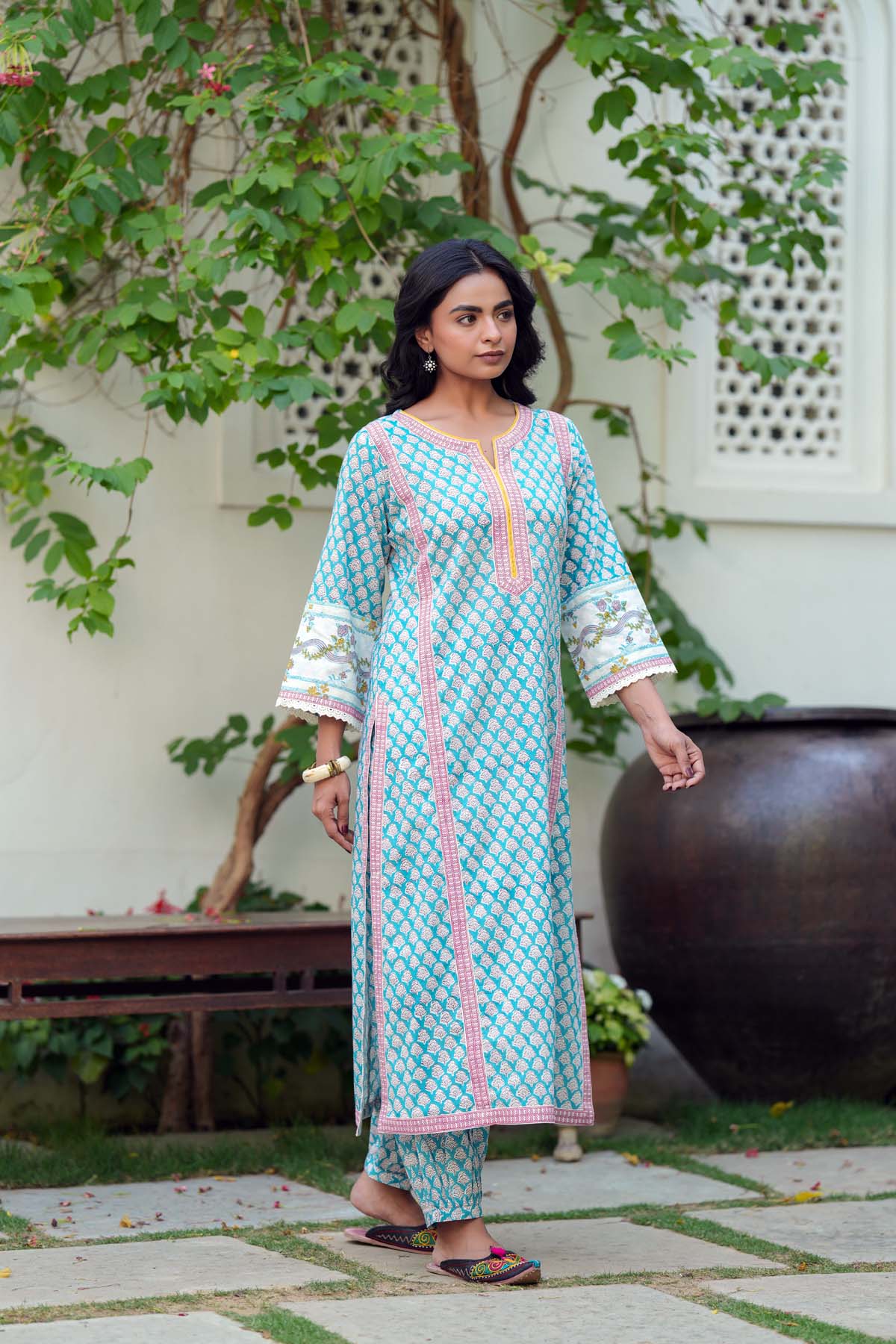 Firozi Handblock Printed Cotton Kurta
