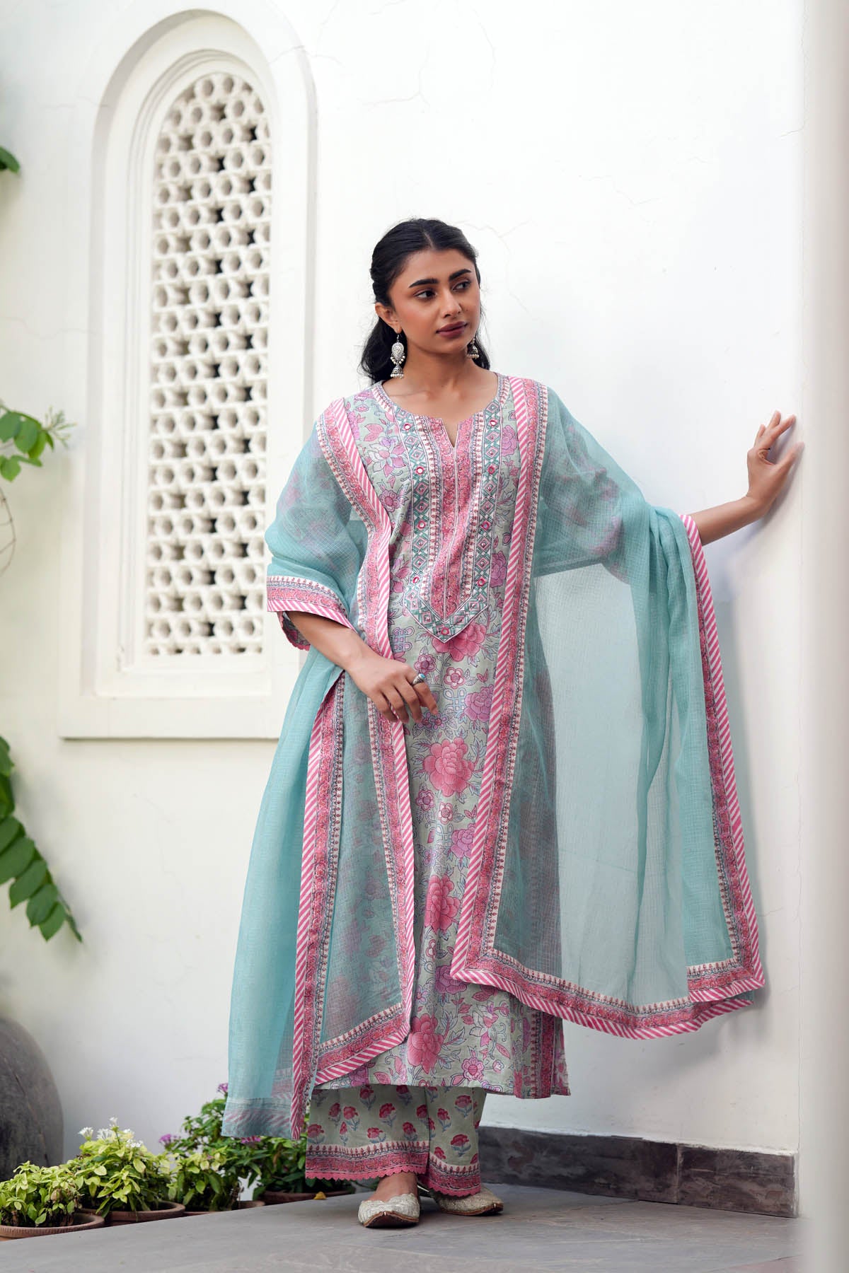 Aqua Green Straight Fit Handblock Cotton Kurta