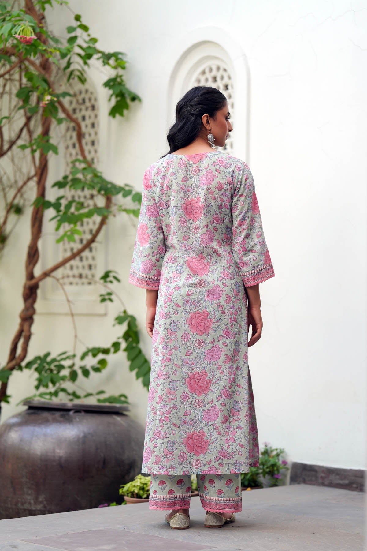 Aqua Green Straight Fit Handblock Cotton Kurta