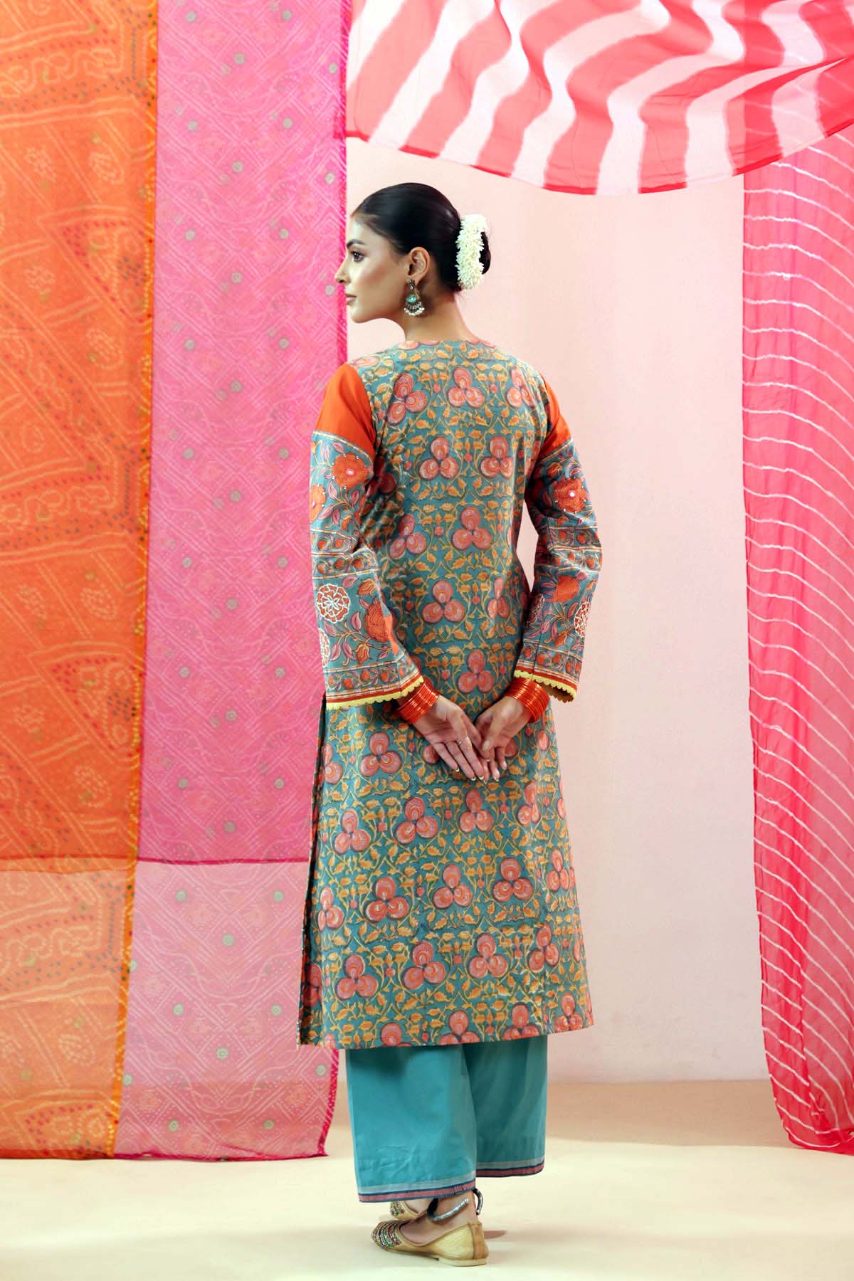 Teal Handblock Printed Kurta