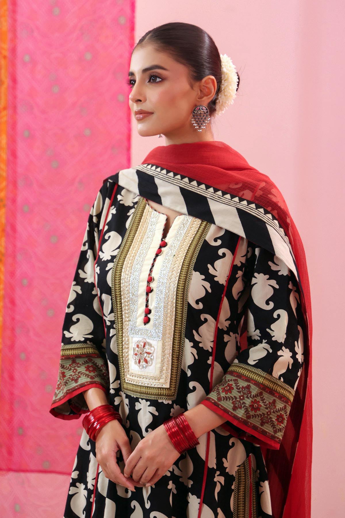 Black & Beige Paisley Print Cotton A-line Kurta