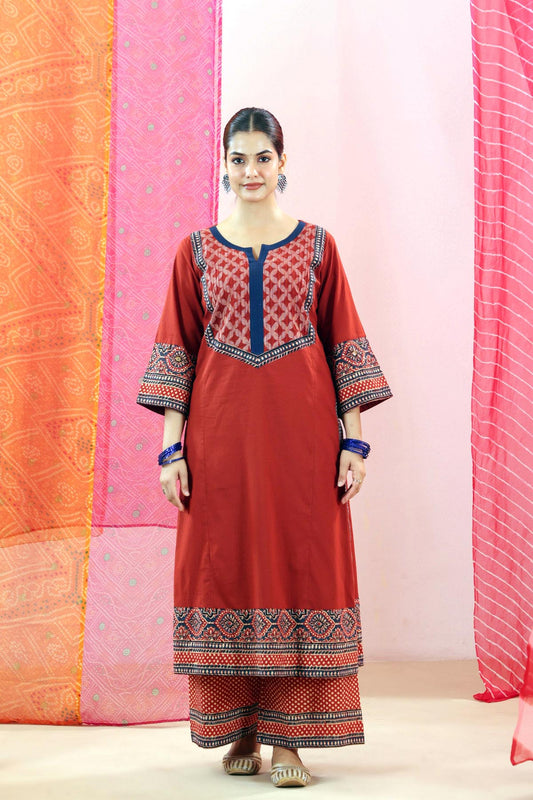 Rust Red Straight Fit Cotton Kurta
