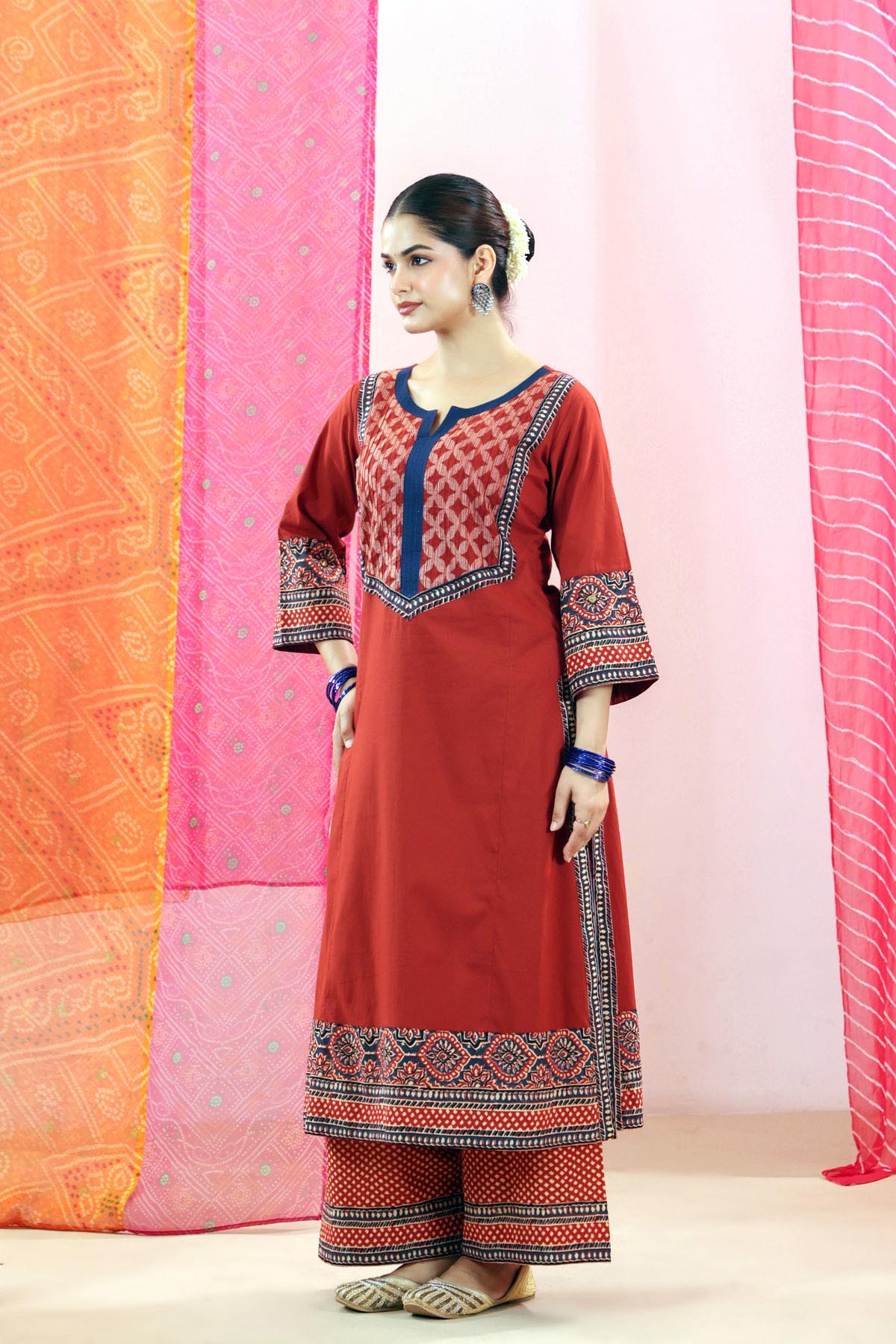 Rust Red Straight Fit Cotton Kurta