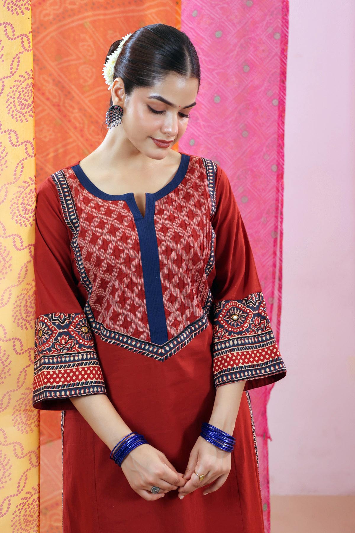 Rust Red Straight Fit Cotton Kurta