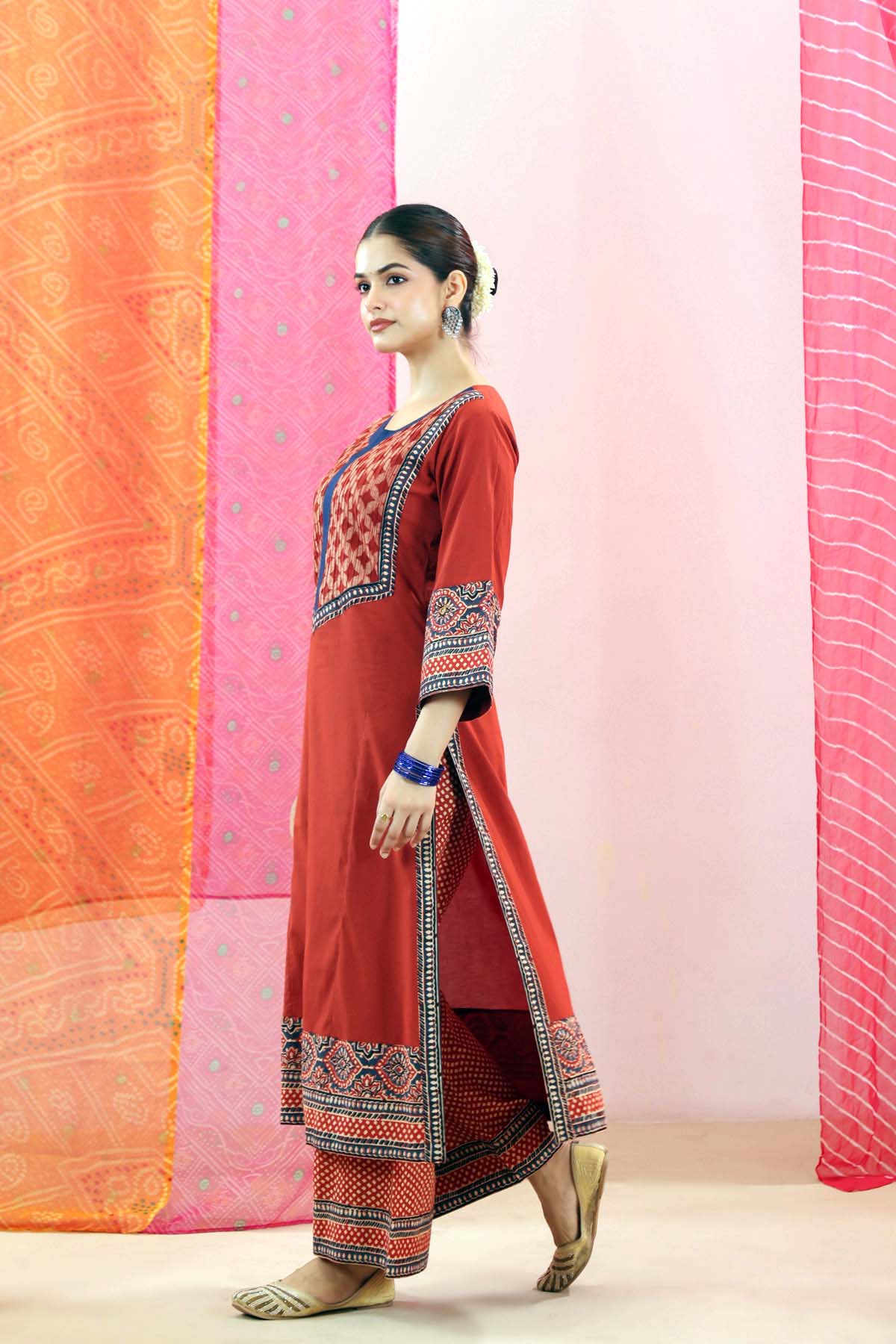 Rust Red Straight Fit Cotton Kurta