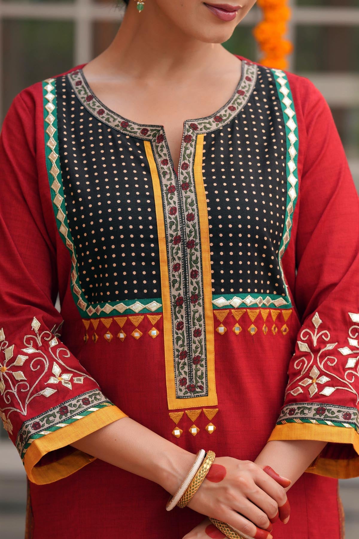 Maroon Handloom Cotton Straight Fit Kurta