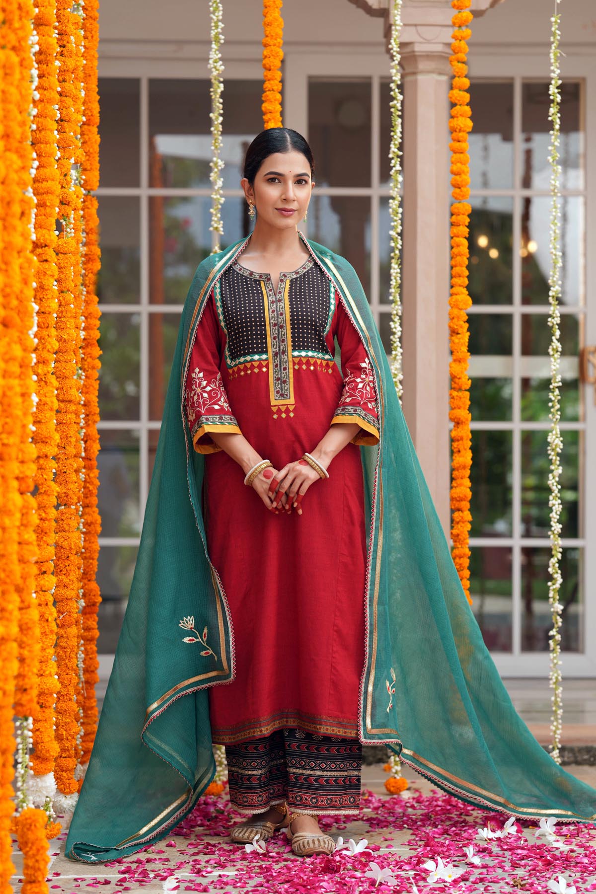 Maroon Handloom Cotton Straight Fit Kurta