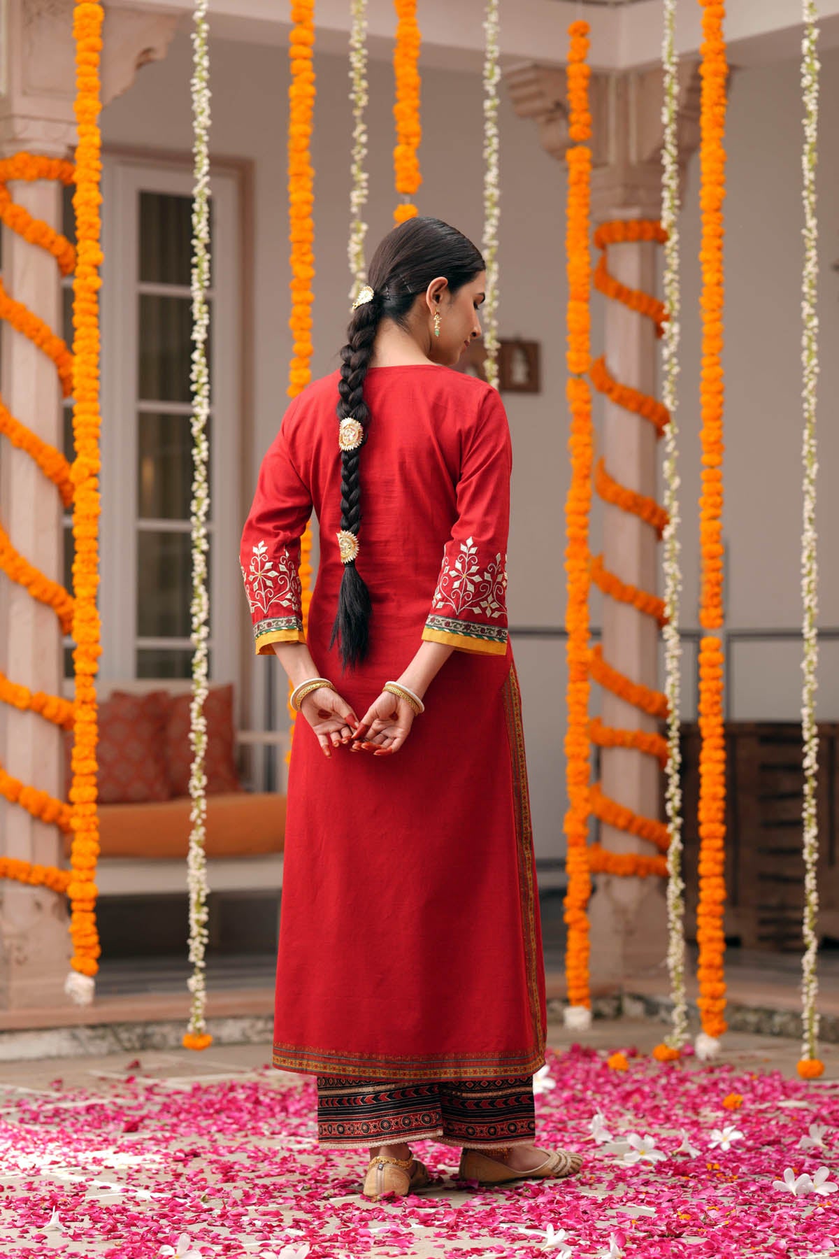 Maroon Handloom Cotton Straight Fit Kurta