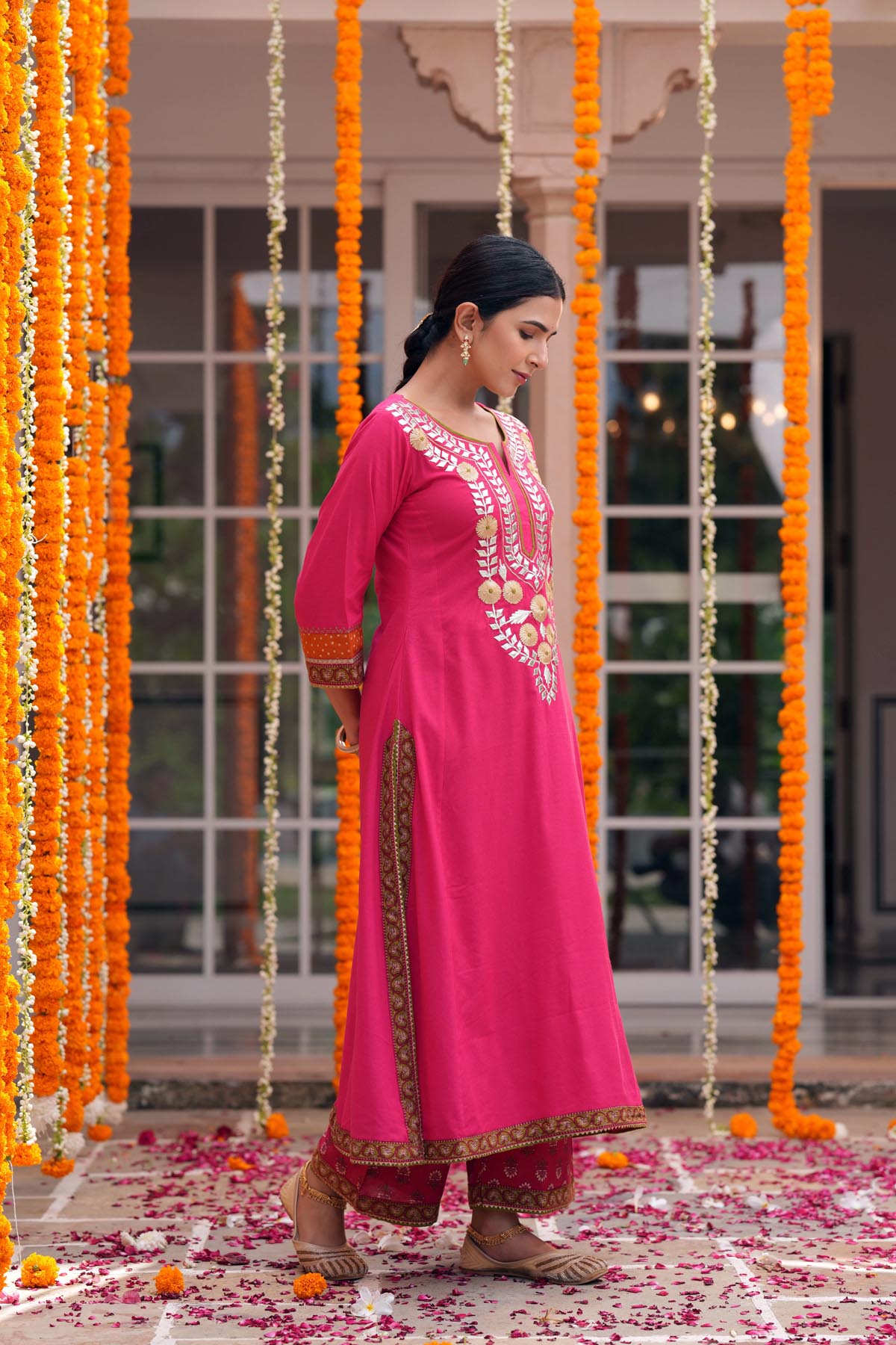 Pink Handloom Cotton A-Line Kurta