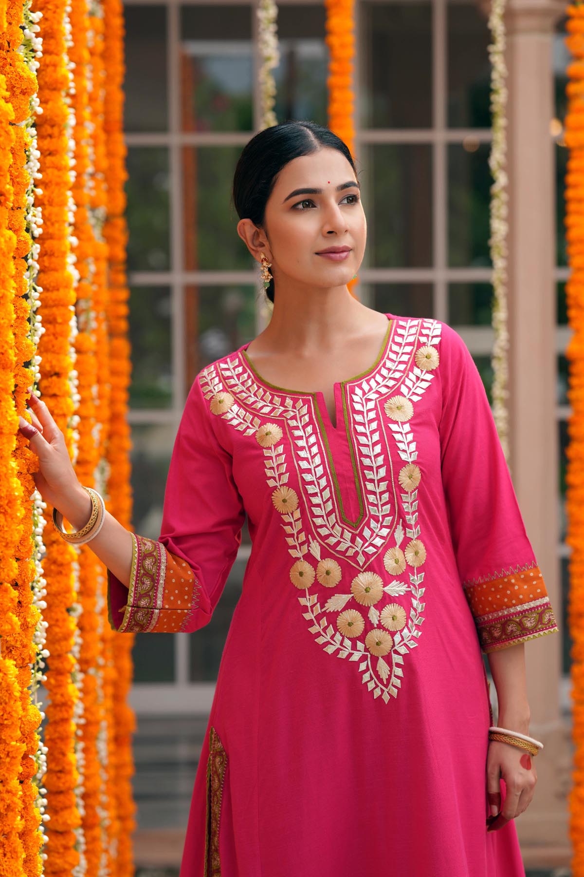 Pink Handloom Cotton A-Line Kurta