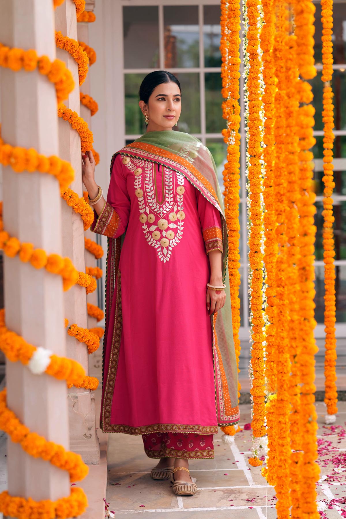 Pink Handloom Cotton A-Line Kurta