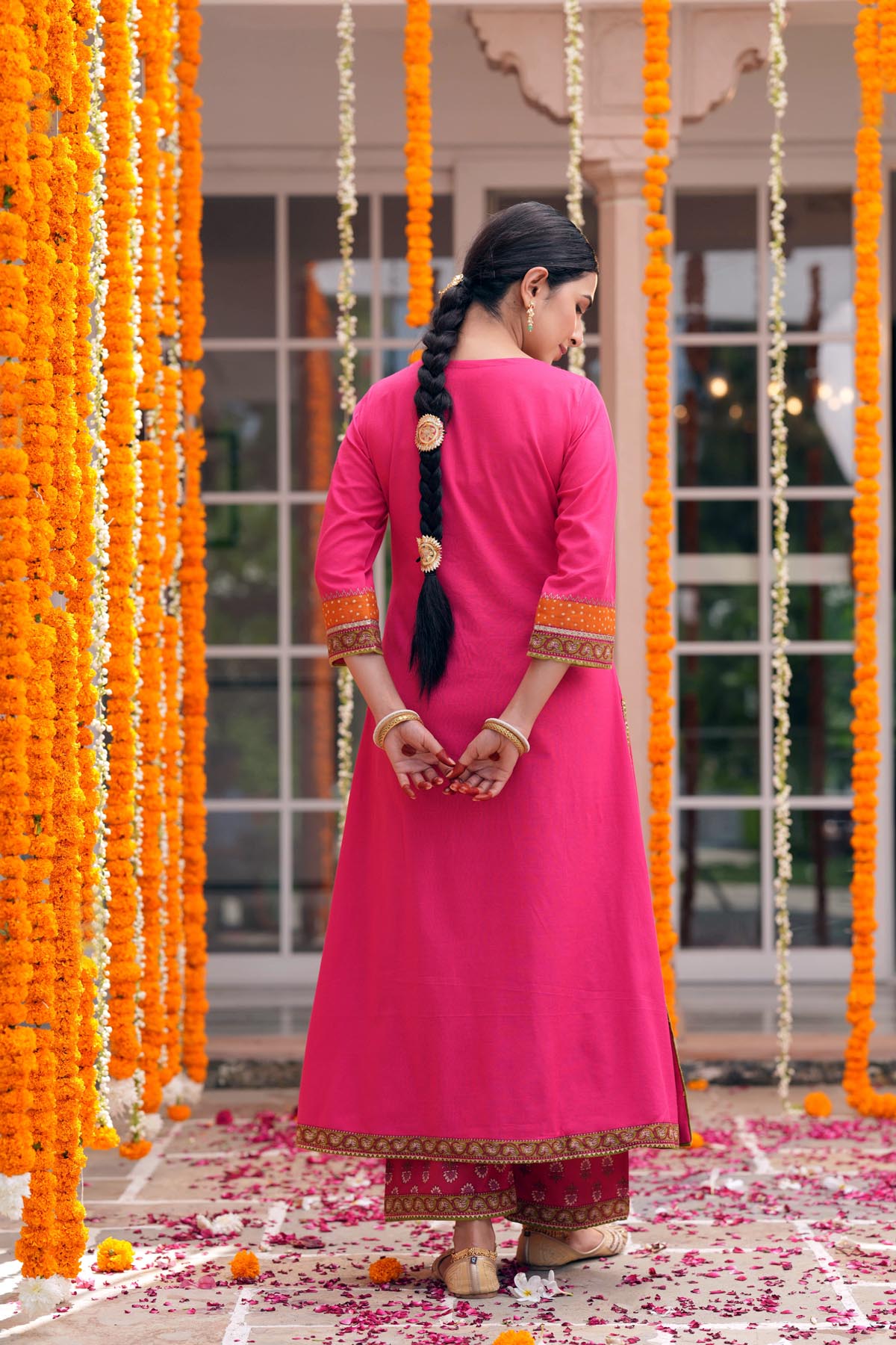Pink Handloom Cotton A-Line Kurta