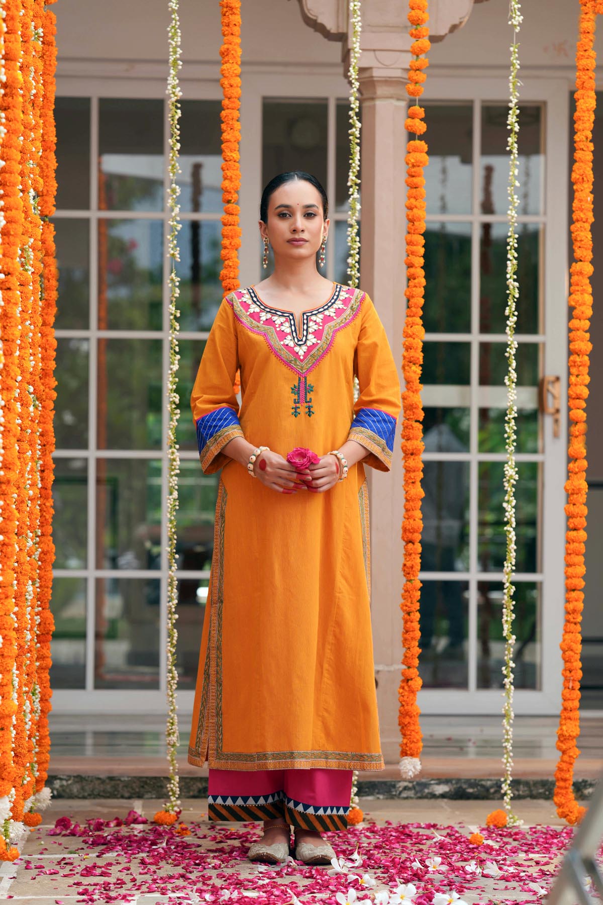 Mustard Handloom Cotton Straight Fit Kurta