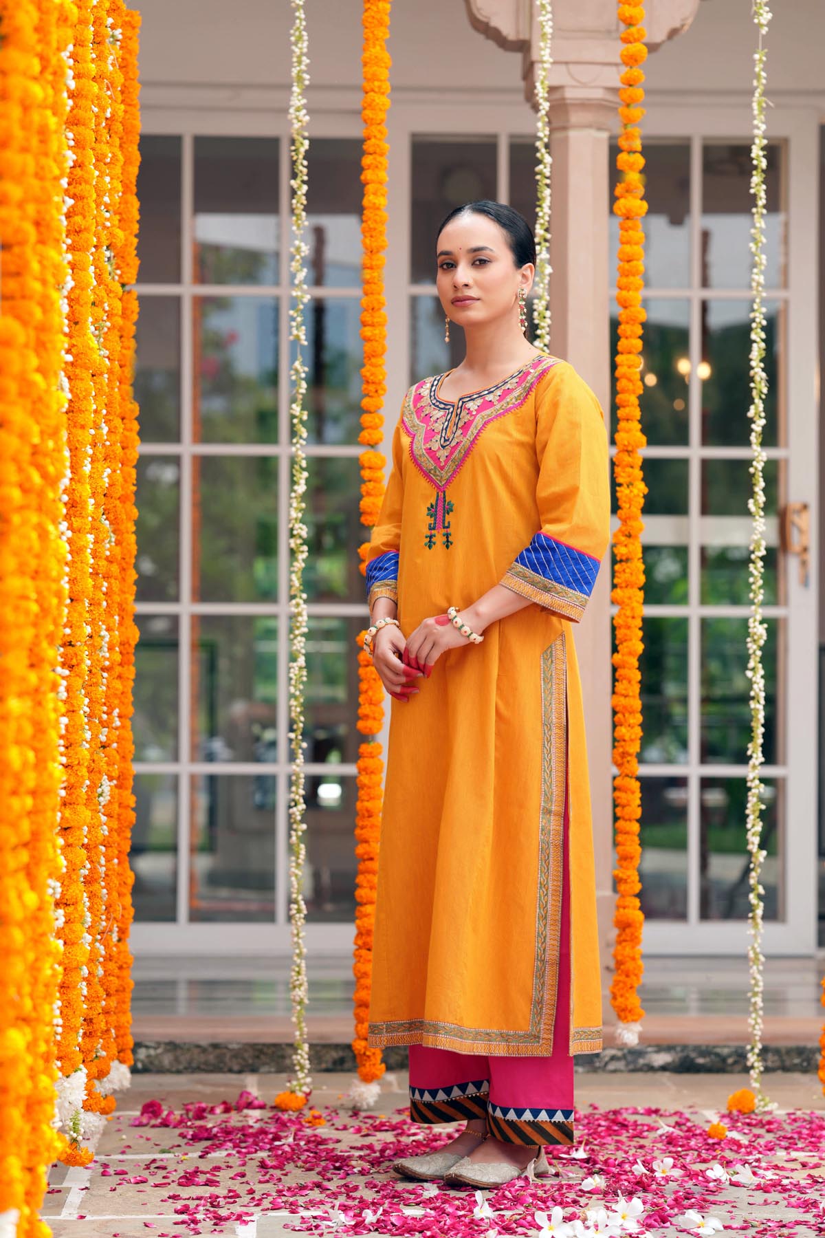 Mustard Handloom Cotton Straight Fit Kurta