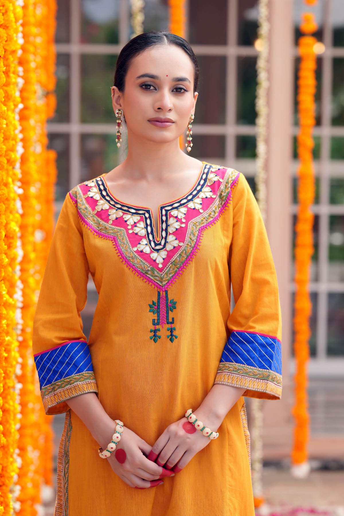 Mustard Handloom Cotton Straight Fit Kurta