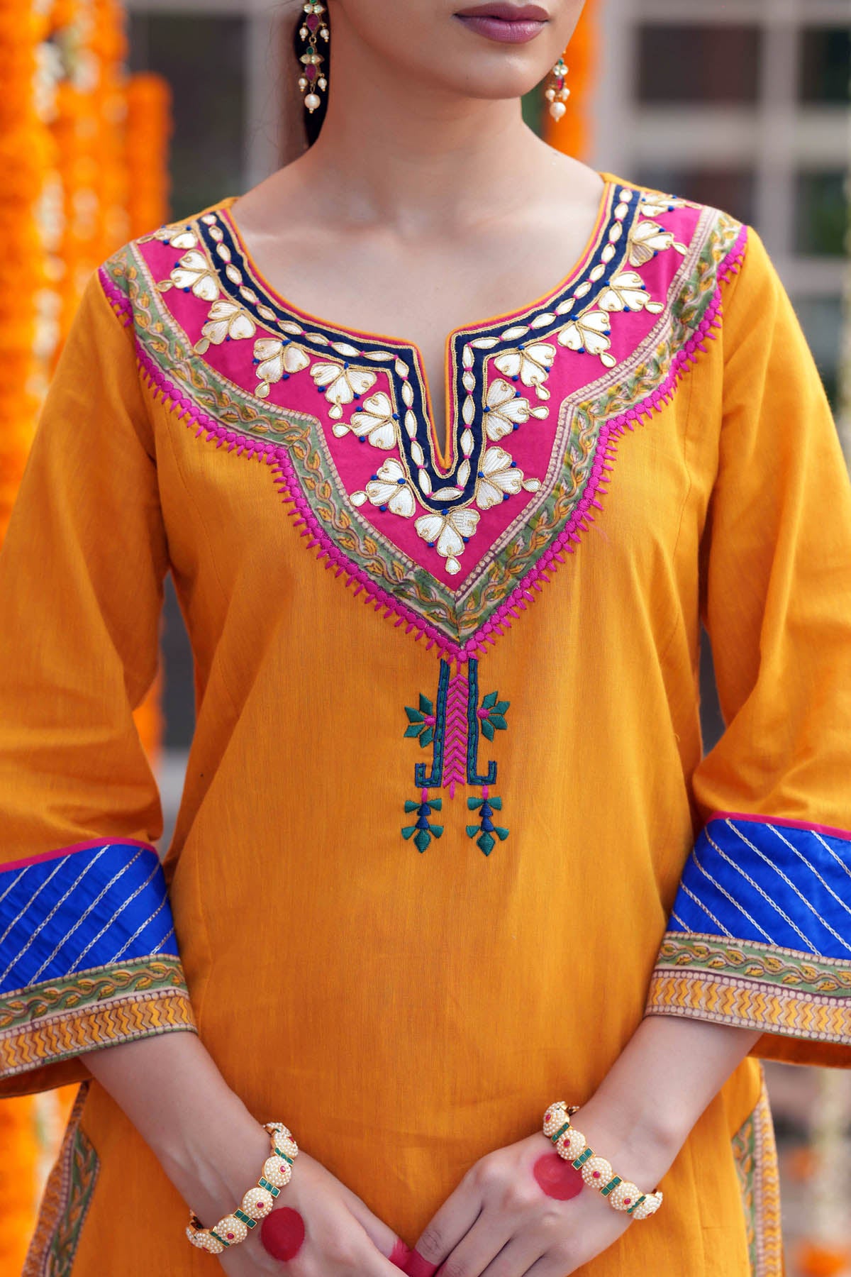 Mustard Handloom Cotton Straight Fit Kurta