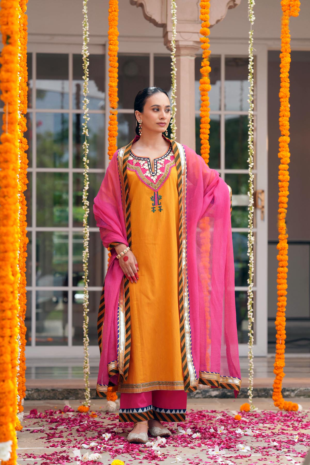 Mustard Handloom Cotton Straight Fit Kurta