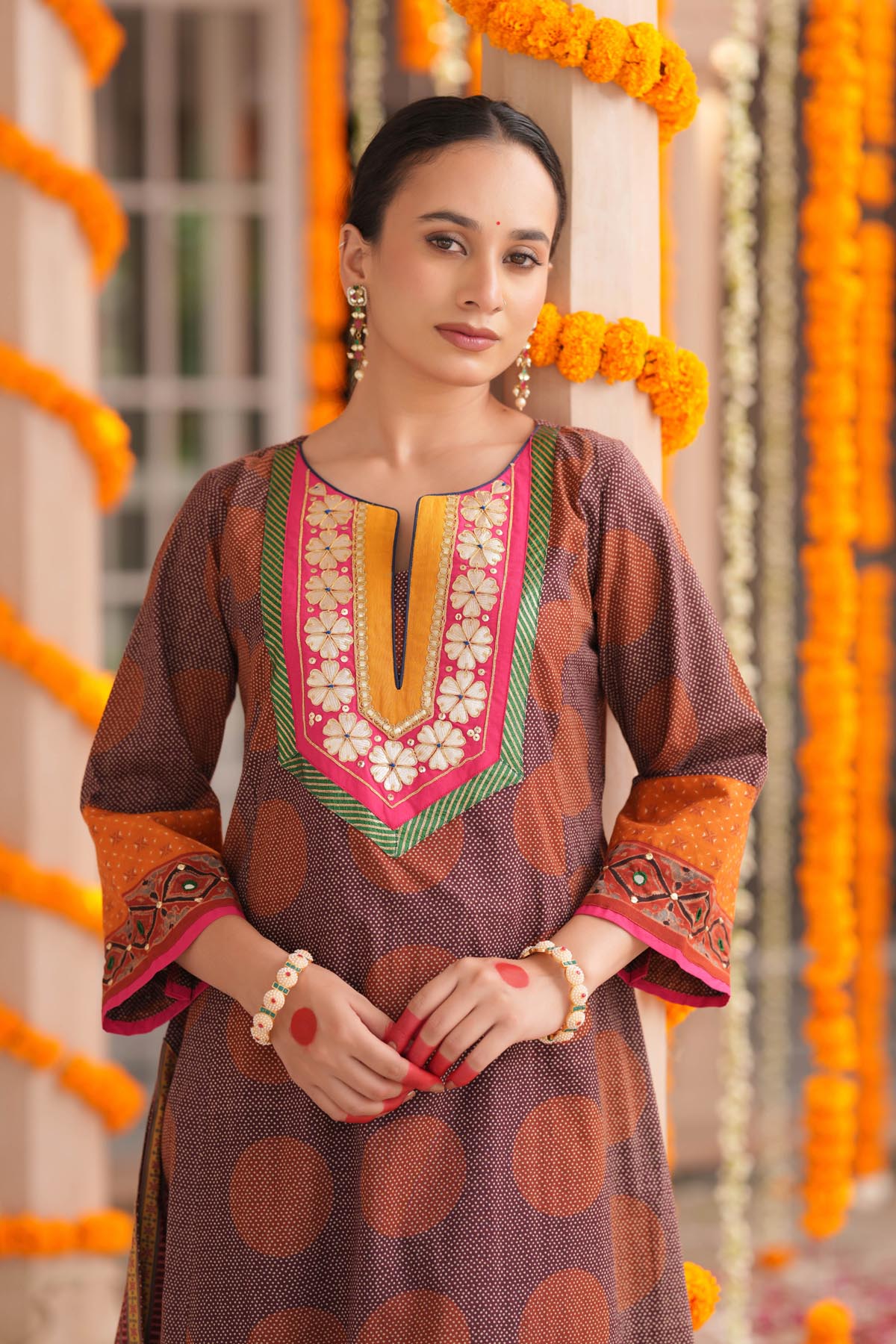 Plum Cotton Printed A-Line Kurta
