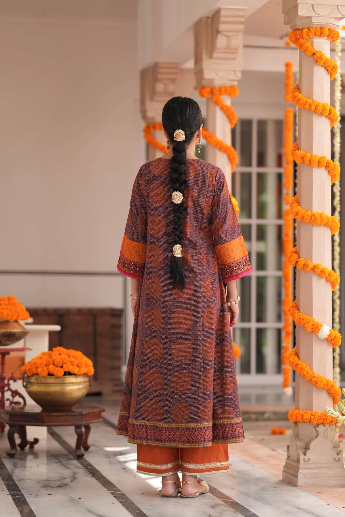 Plum Cotton Printed A-Line Kurta