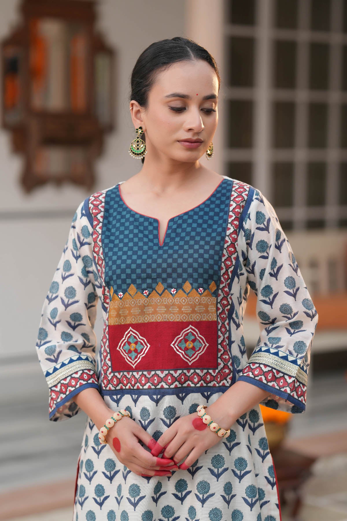 Ivory Printed Chanderi Straight Fit Kurta