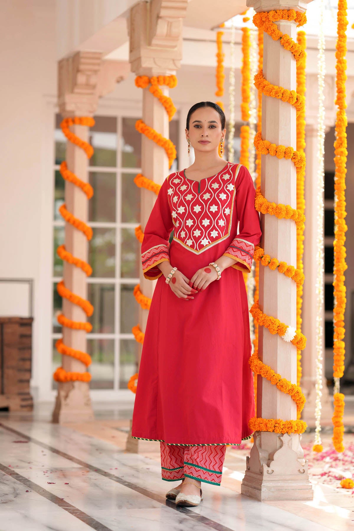 Red Handloom Cotton Straight Kurta