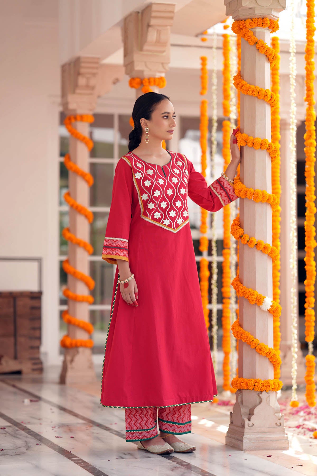 Red Handloom Cotton Straight Kurta