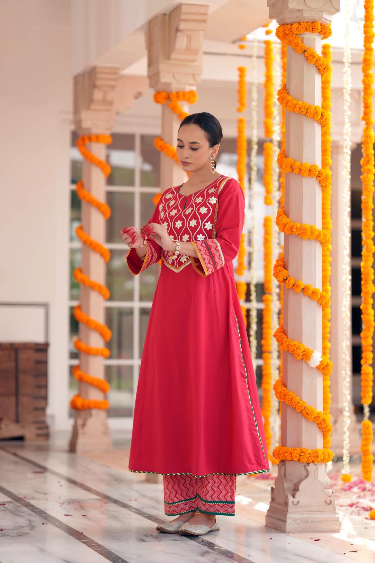 Red Handloom Cotton Straight Kurta