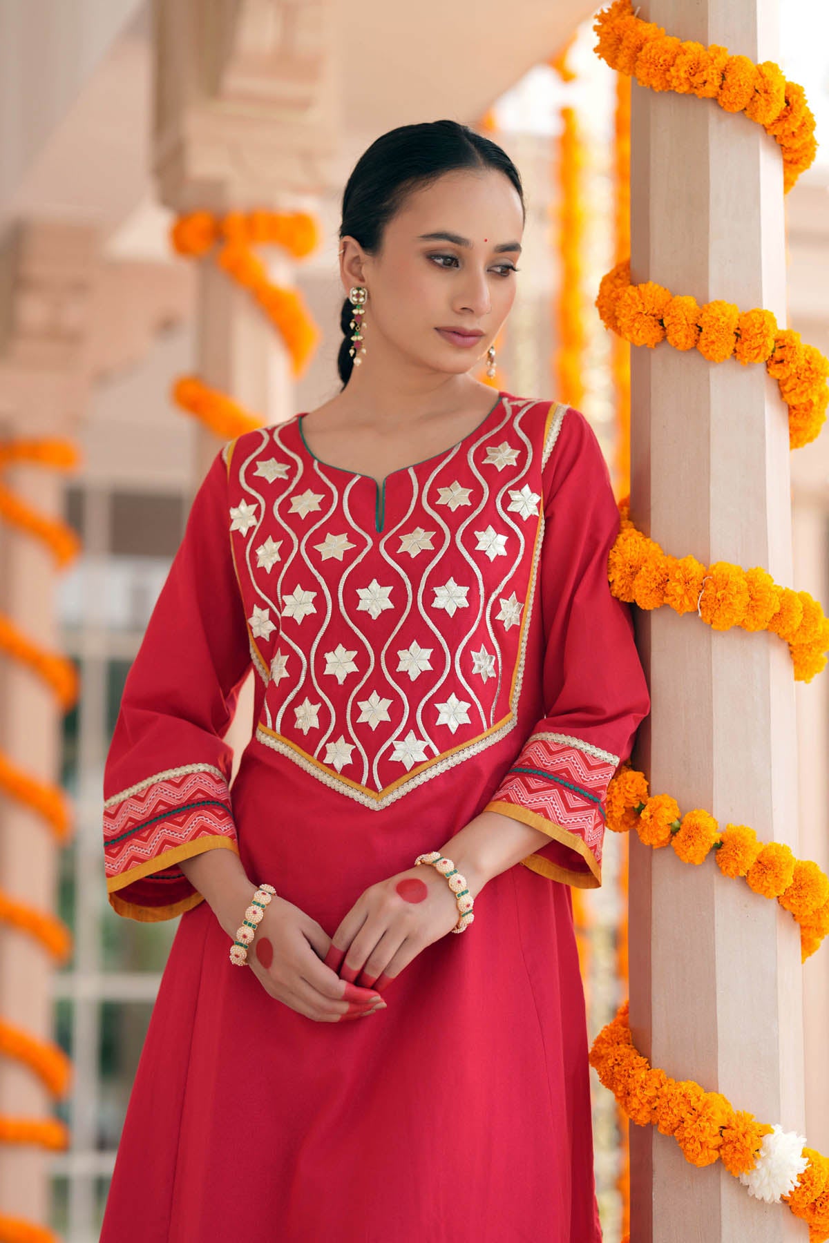 Red Handloom Cotton Straight Kurta