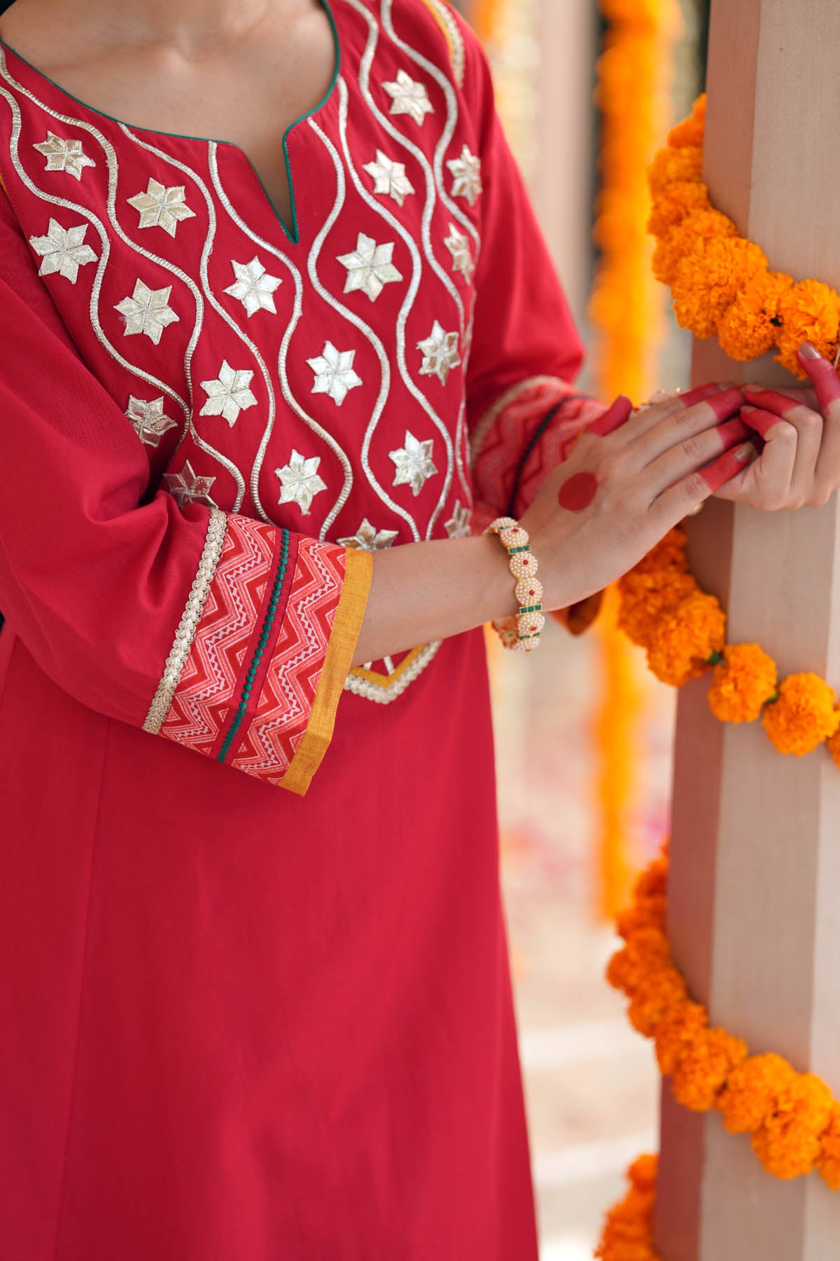 Red Handloom Cotton Straight Kurta