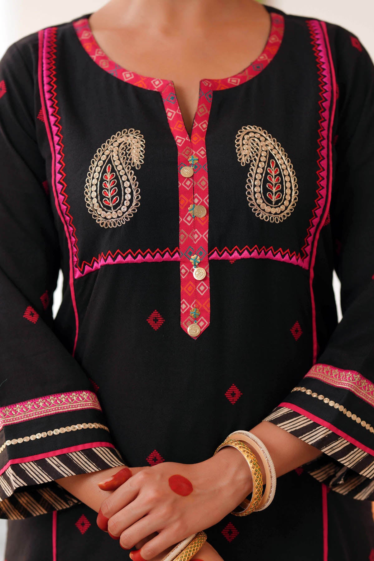Black Handloom Cotton A-Line Kurta
