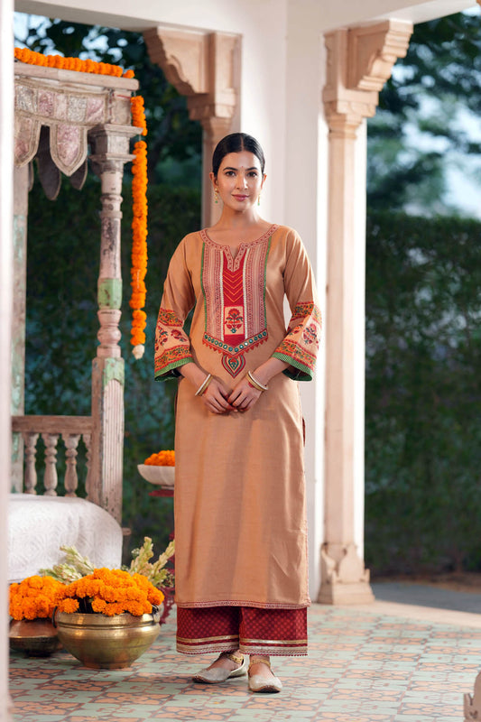 Tan Handloom Cotton A-Line Kurta