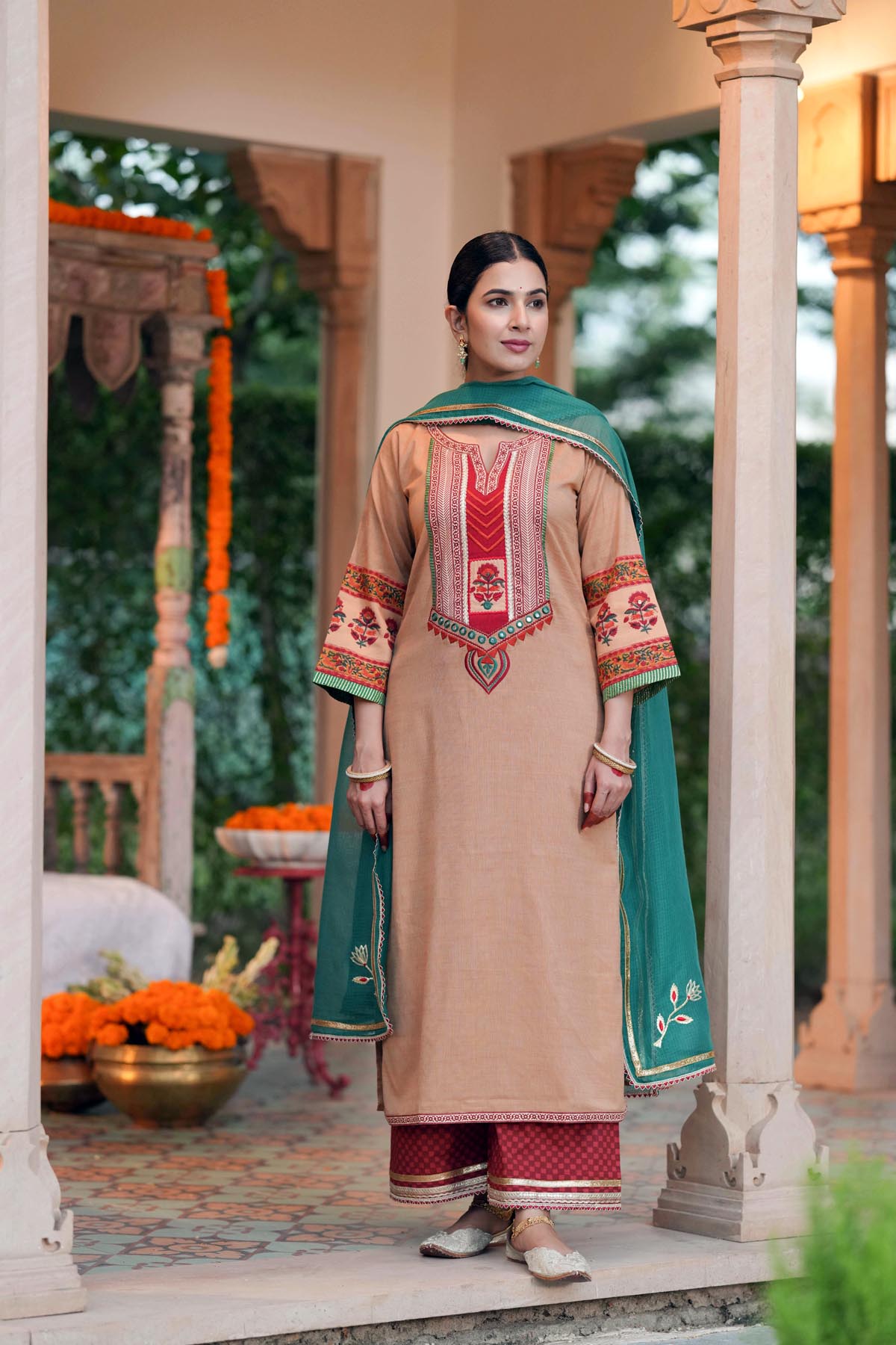 Tan Handloom Cotton A-Line Kurta