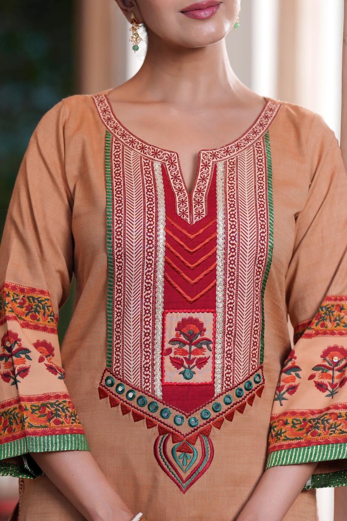 Tan Handloom Cotton A-Line Kurta