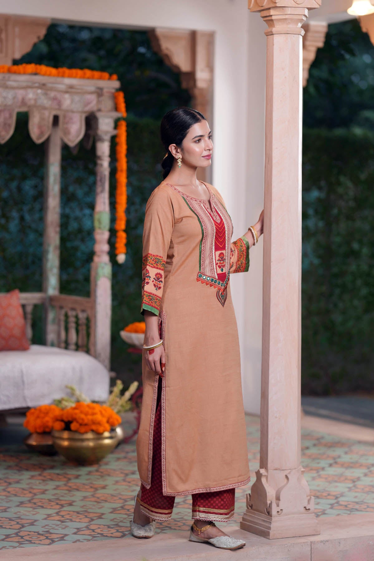 Tan Handloom Cotton A-Line Kurta
