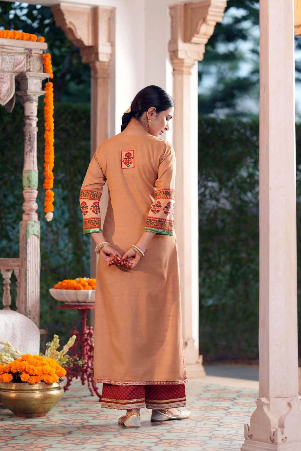 Tan Handloom Cotton A-Line Kurta