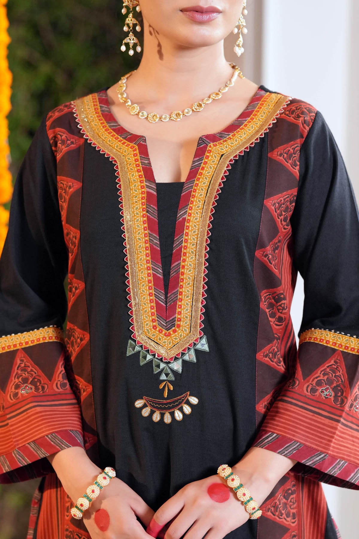 Black Handloom Cotton Printed Kurta