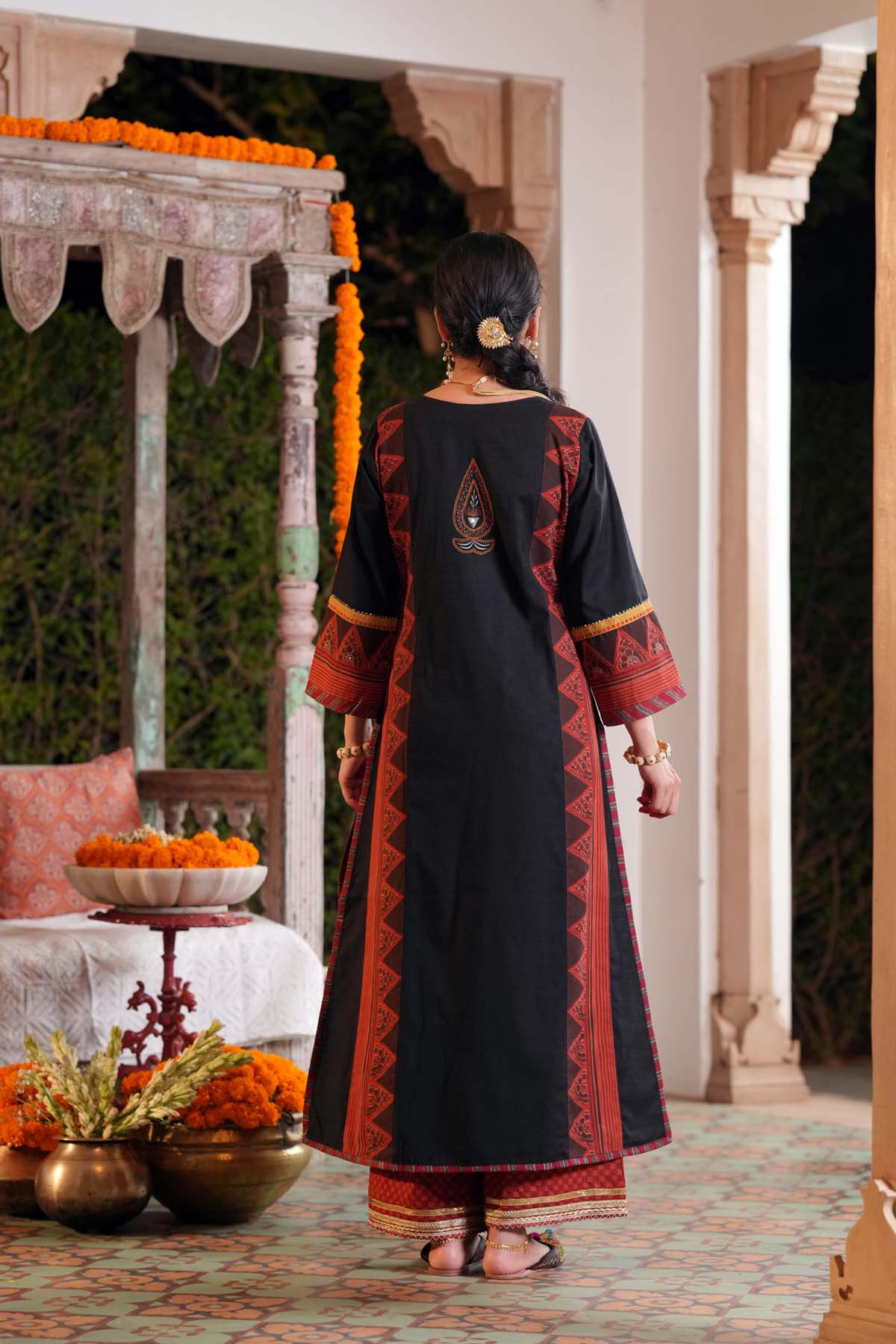 Black Handloom Cotton Printed Kurta