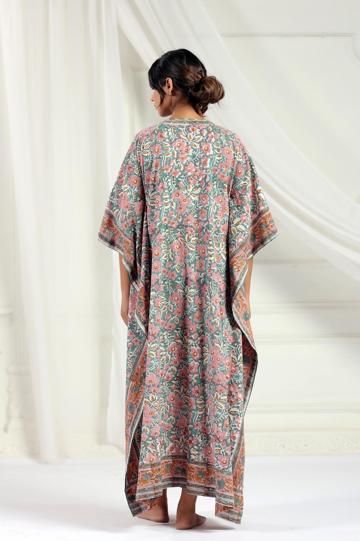 Sage Handblock Floral Kaftan