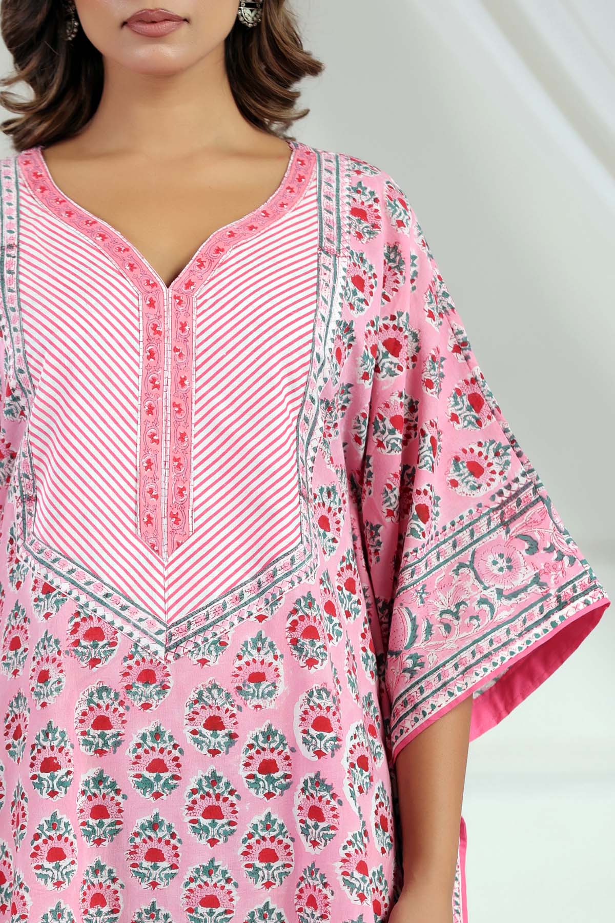 Pink Handblock Buti Kaftan